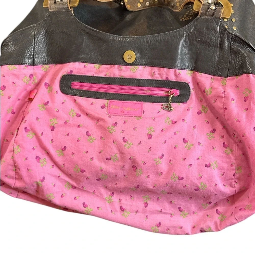 Betsy Johnson Black Leather Tote Bag